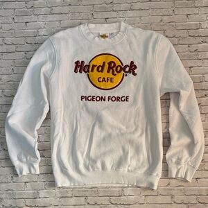 Hard Rock Cafe White Crewneck Sweatshirt with Yellow & Burgundy Logo